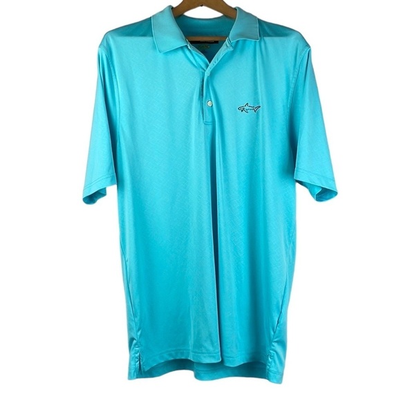 Greg Norman Men Play Dry Polo Shirt SZ L Short Sleeve Aqua Color Unique Design - Picture 1 of 12